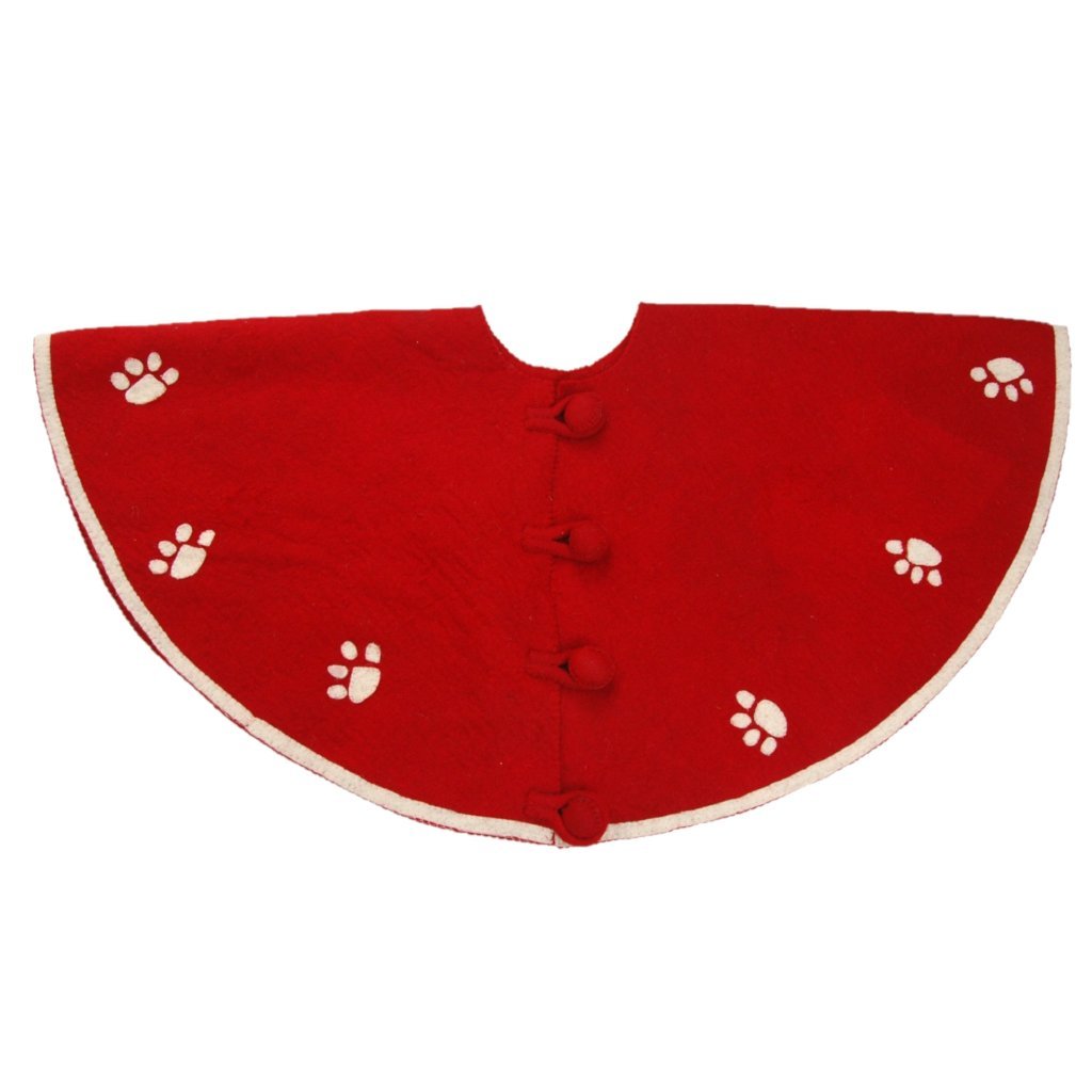 Handmade Paw Prints Red Christmas Tree Skirt in Felt 60" Arcadia Home
