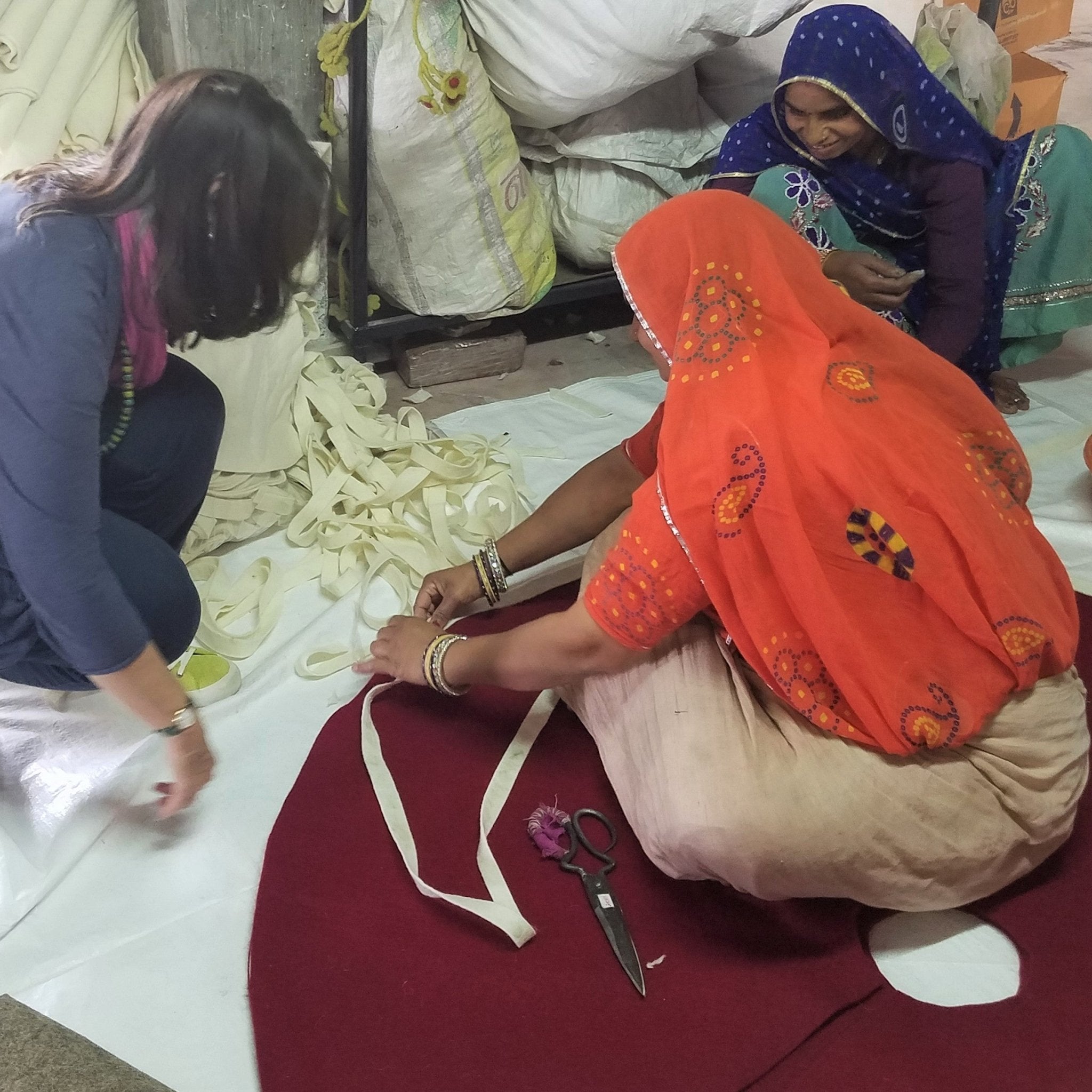 Handmade Felt Sleigh and Reindeer Red Christmas Tree Skirt 60" Arcadia Home