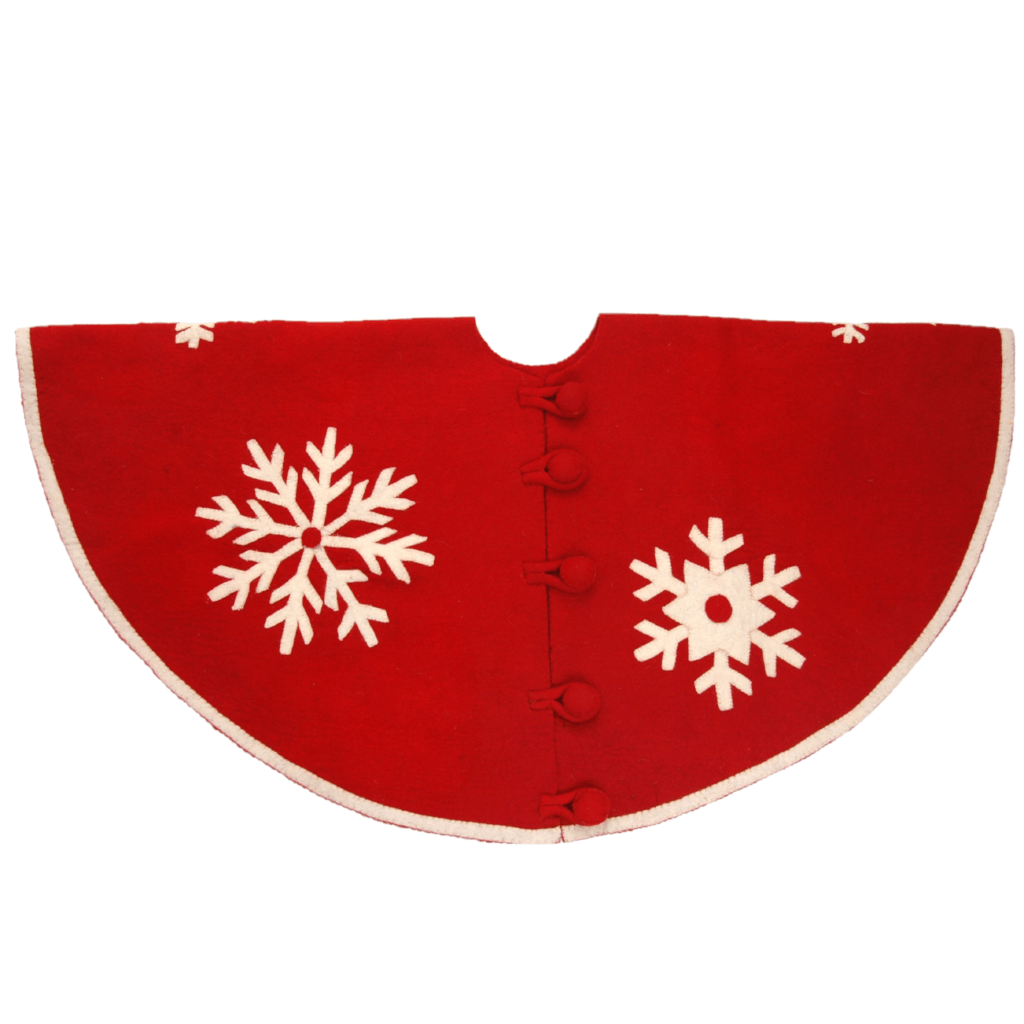 Handmade Snowflakes Red Christmas Tree Skirt Felt 60" / 72" Arcadia Home