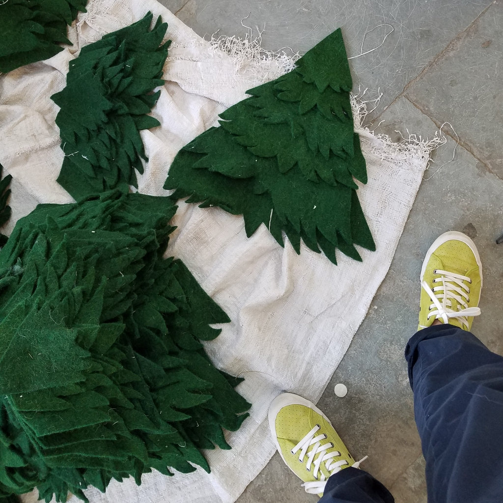 Handmade Christmas Trees Gray Christmas Tree Skirt Felt 60" Arcadia Home