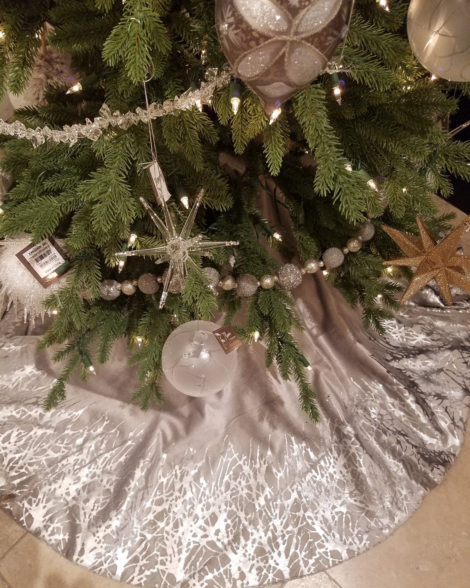 Handmade Christmas Tree Skirt Gray Velvet - Burnout - 60" Arcadia Home