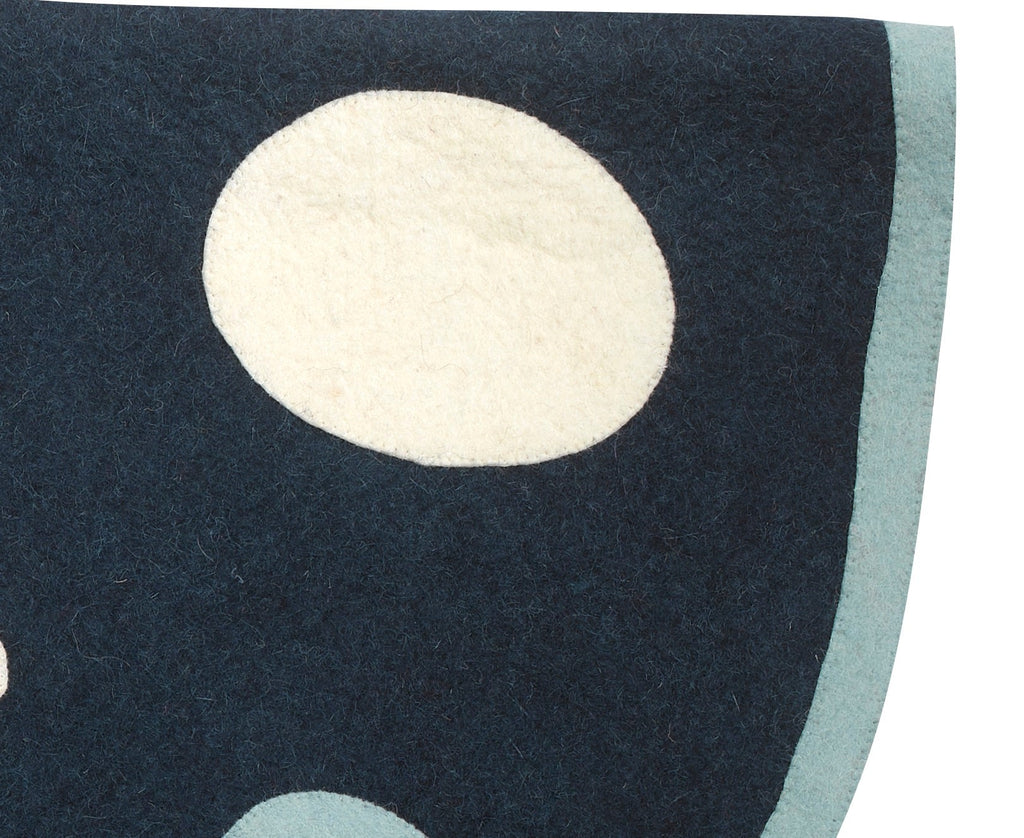 Hand Felted Wool Blue Polka Dots Christmas Tree Skirt 60" Arcadia Home