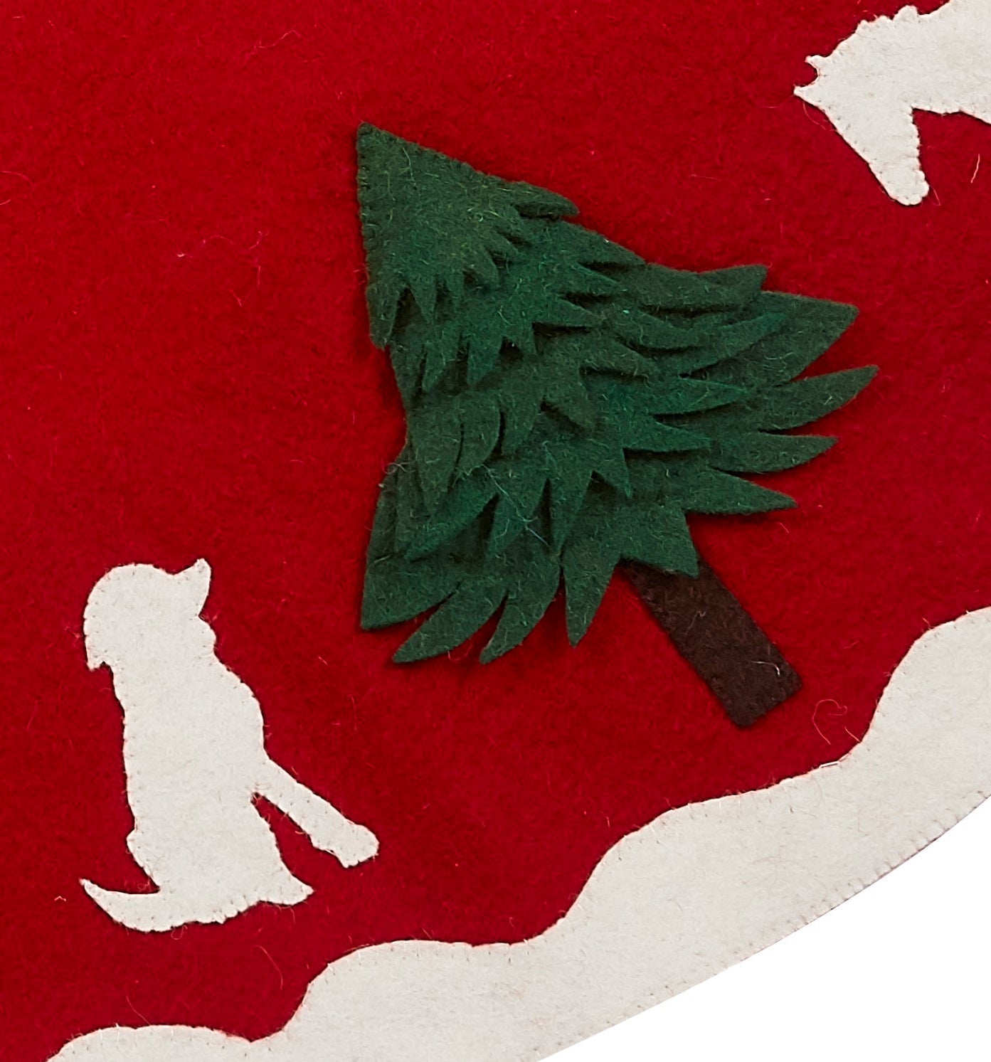 Handmade Dogs and Horses Red Christmas Tree Skirt Hand Felted Wool 60" Arcadia Home