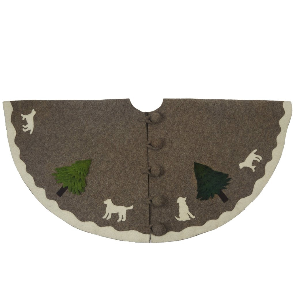 Hand Felted Wool Dogs and Trees Gray XL Christmas Tree Skirt 72" Arcadia Home
