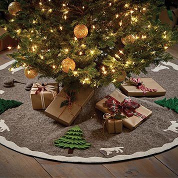 Hand Felted Wool Dogs and Trees Gray XL Christmas Tree Skirt 72" Arcadia Home