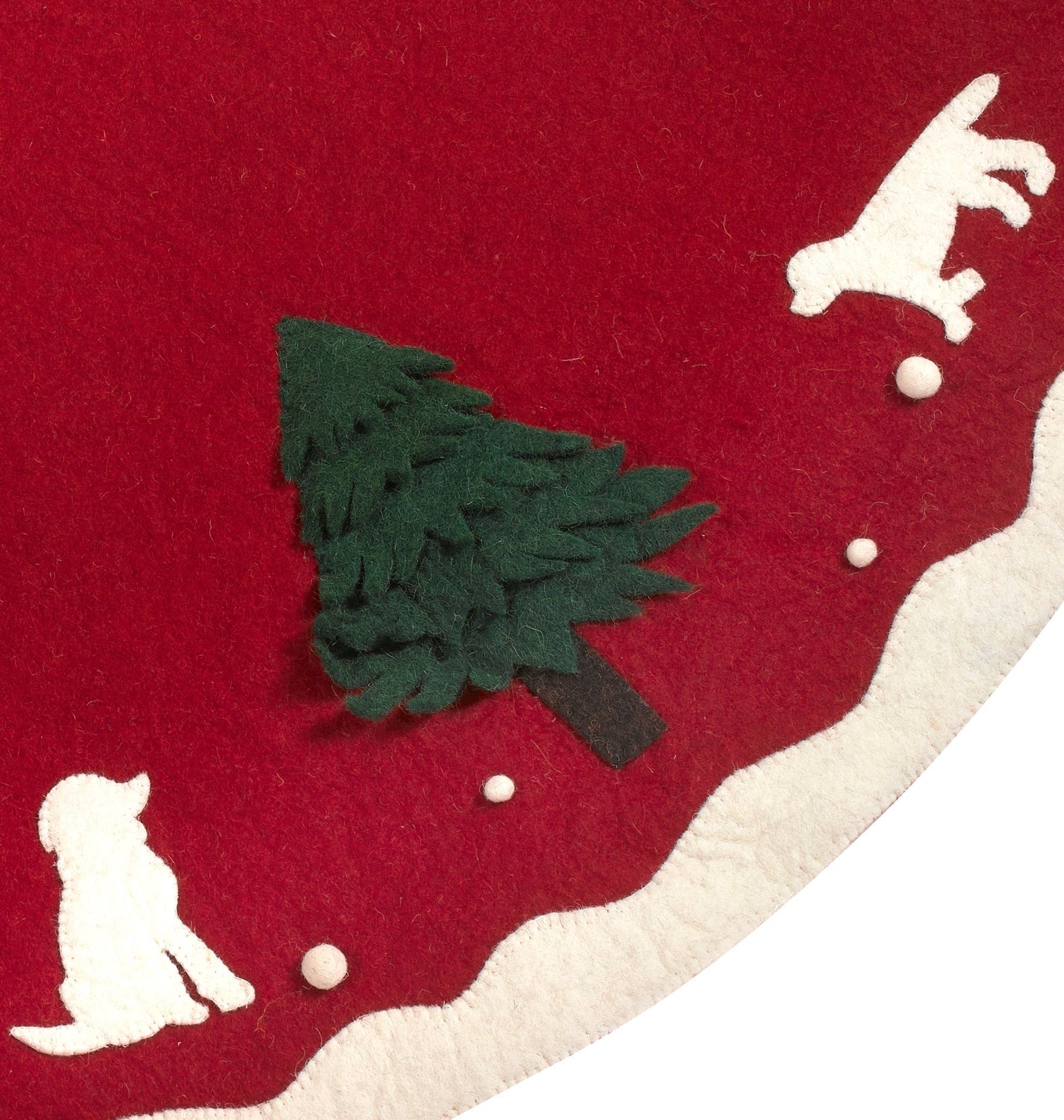 Hand Felted Wool Dogs and Trees Red Christmas Tree Skirt 60" Arcadia Home