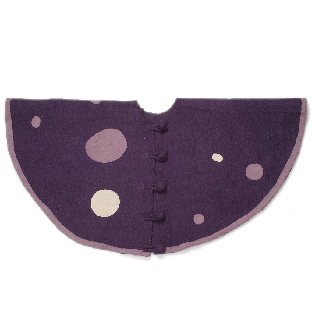 Handmade Purple Polka Dots Christmas Tree Skirt Hand Felted Wool - 60" Arcadia Home