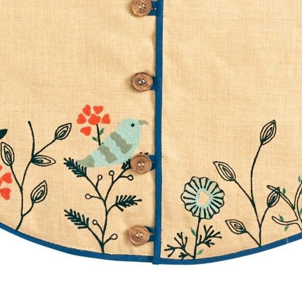 Handmade Embroidered Forest Scene Jute Christmas Tree Skirt Jute 60" Arcadia Home