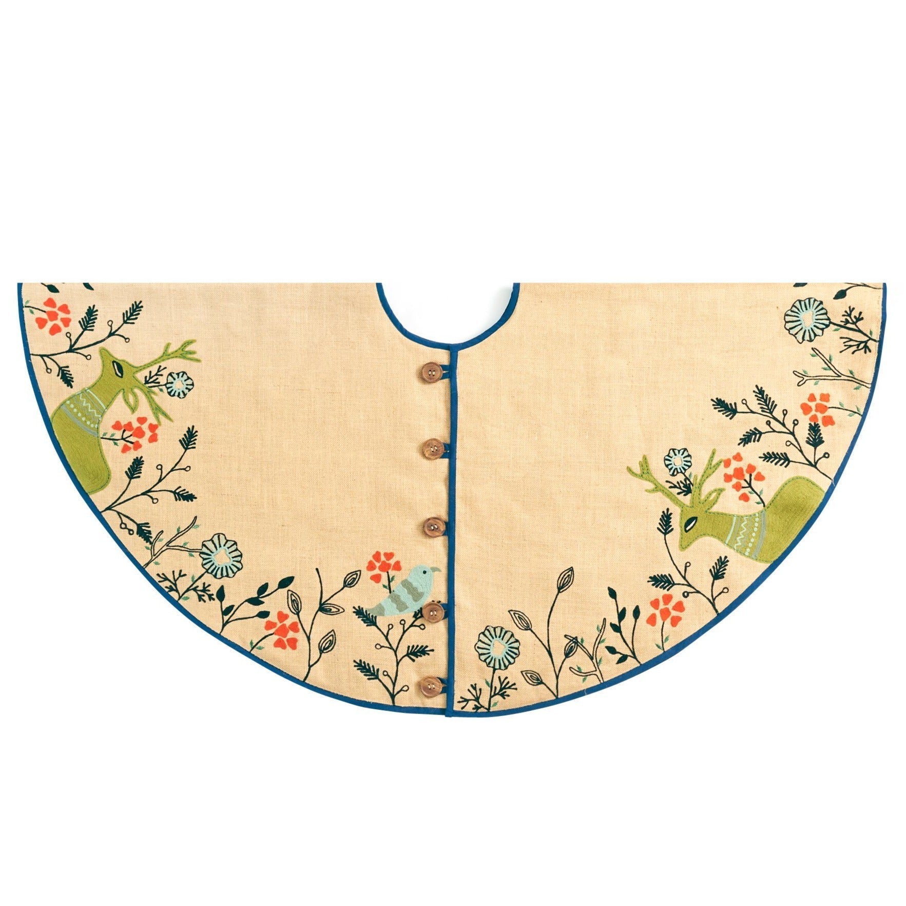 Handmade Embroidered Forest Scene Jute Christmas Tree Skirt Jute 60" Arcadia Home