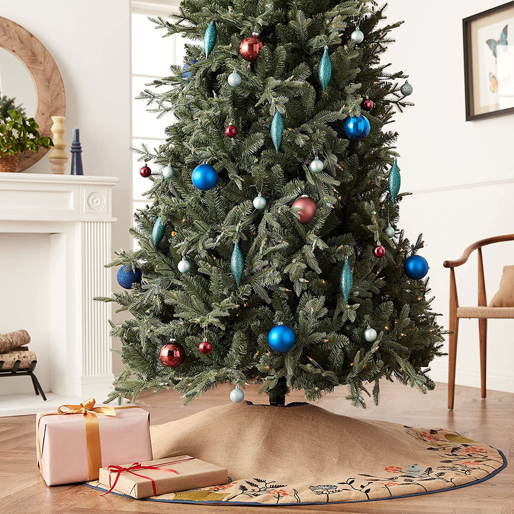 Handmade Embroidered Forest Scene Jute Christmas Tree Skirt Jute 60" Arcadia Home