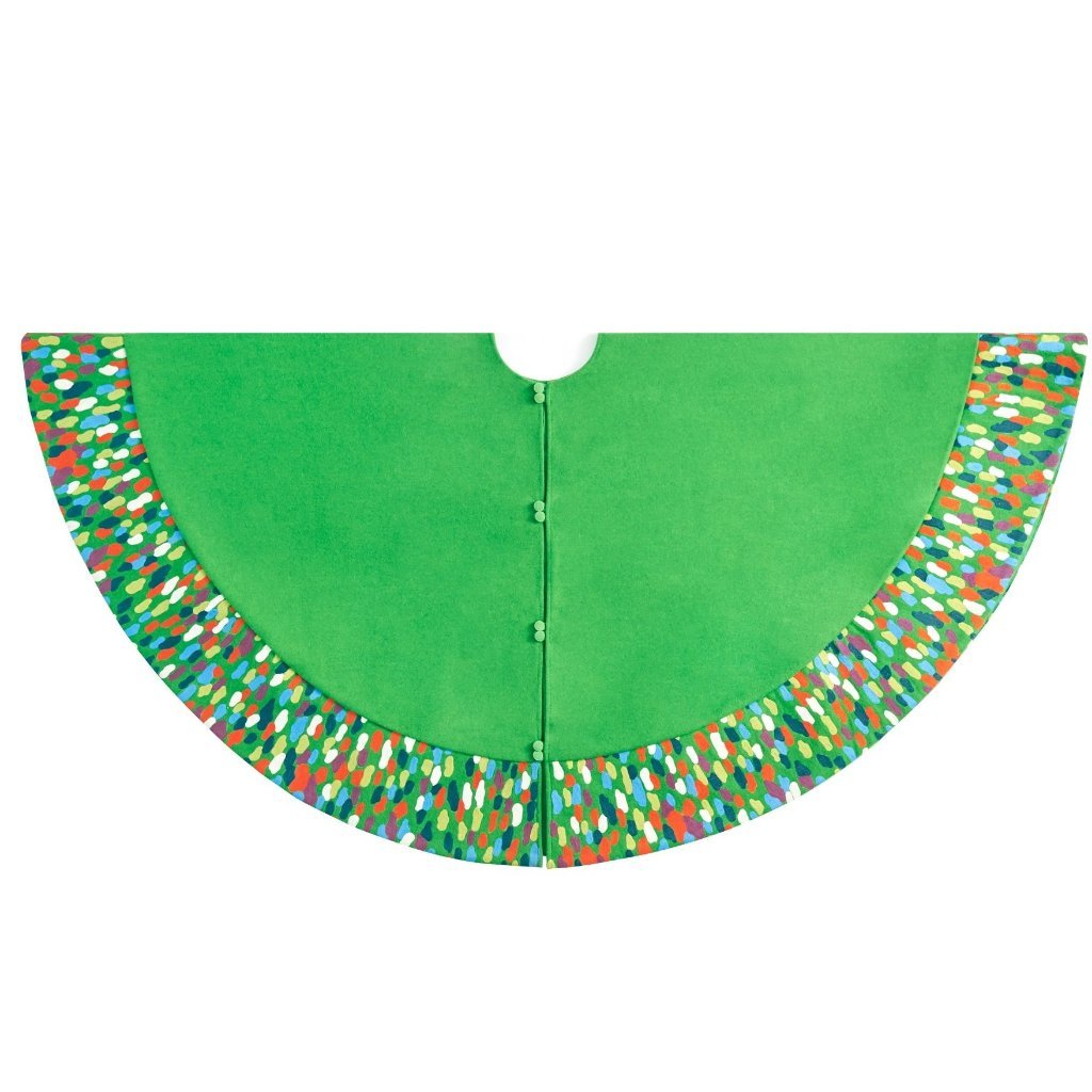 Handmade Green Confetti Border Christmas Tree Skirt Wool 60" Arcadia Home