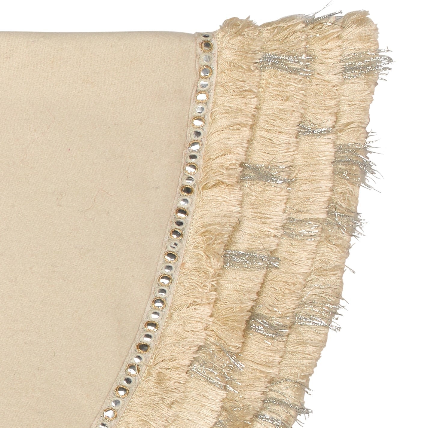 Handmade Cream Fringe Border Christmas Tree Skirt Wool 60" Arcadia Home