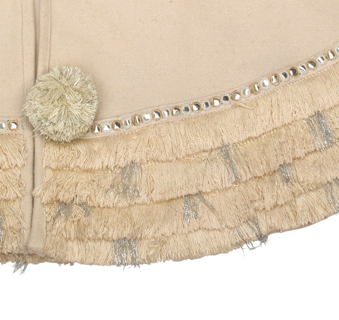 Handmade Cream Fringe Border Christmas Tree Skirt Wool 60" Arcadia Home