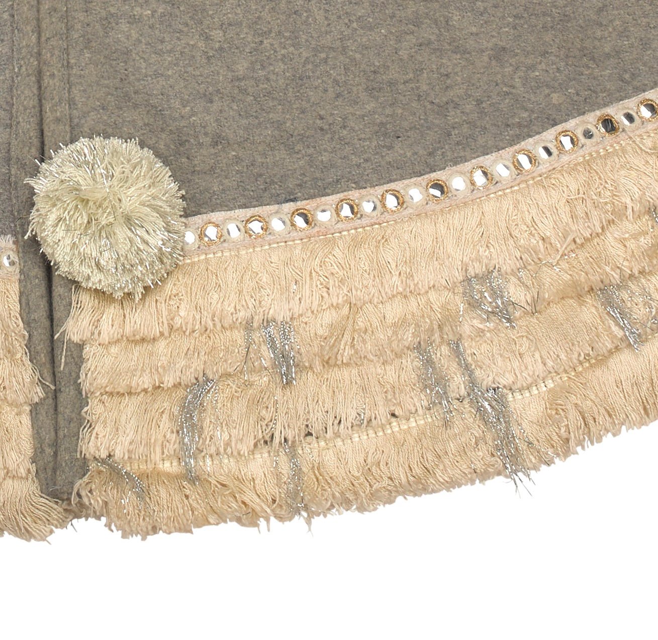 Handmade Gray Fringe Border Wool Christmas Tree Skirt 60" Arcadia Home