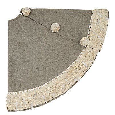 Handmade Gray Fringe Border Wool Christmas Tree Skirt 60" Arcadia Home