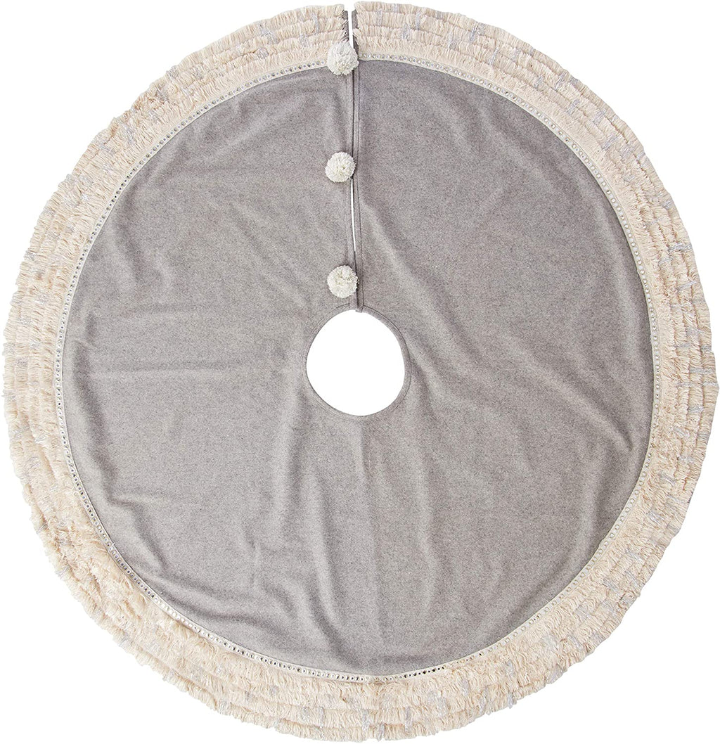 Handmade Gray Fringe Border Wool Christmas Tree Skirt 60" Arcadia Home