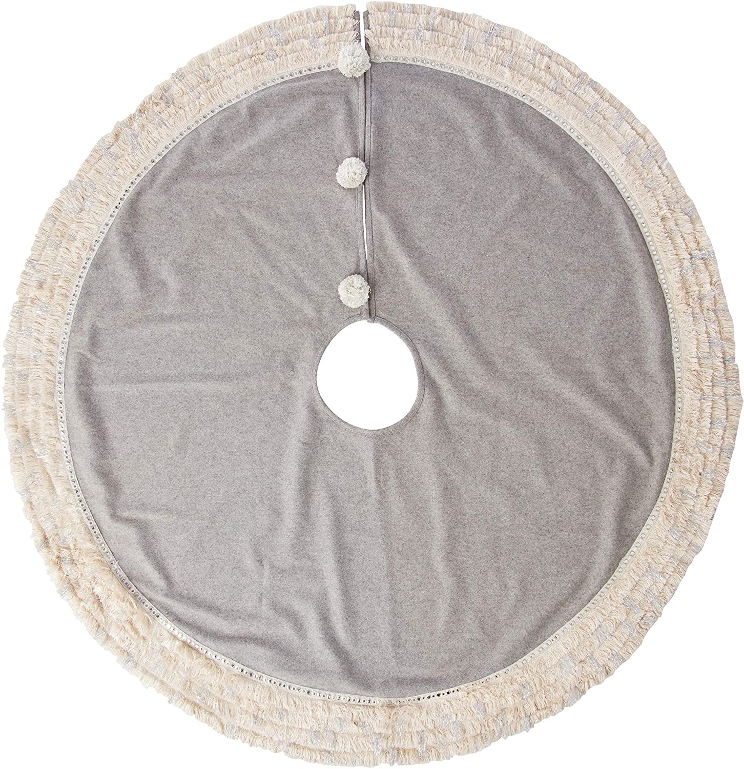 Handmade Gray Fringe Border Wool Christmas Tree Skirt 60" Arcadia Home