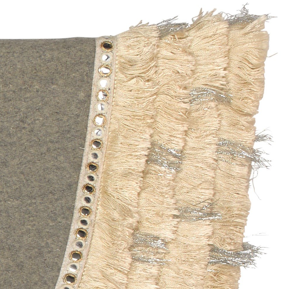 Handmade Gray Fringe Border Wool Christmas Tree Skirt 60" Arcadia Home