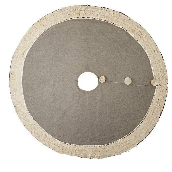 Handmade Gray Fringe Border Wool Christmas Tree Skirt 60" Arcadia Home