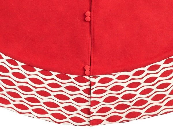 Handmade Red Oval Border Christmas Tree Skirt Wool 60" Arcadia Home