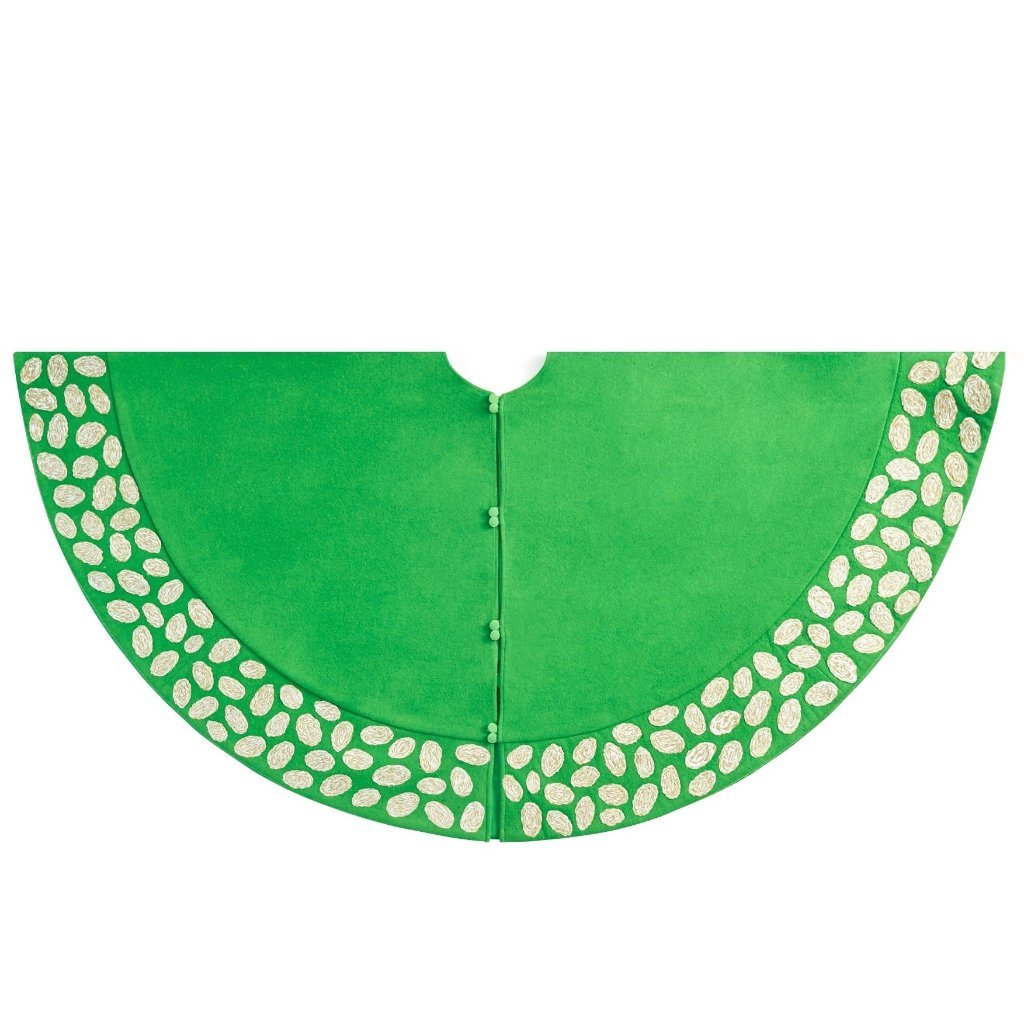 Handmade Green Pebble Border Wool Christmas Tree Skirt 60" Arcadia Home