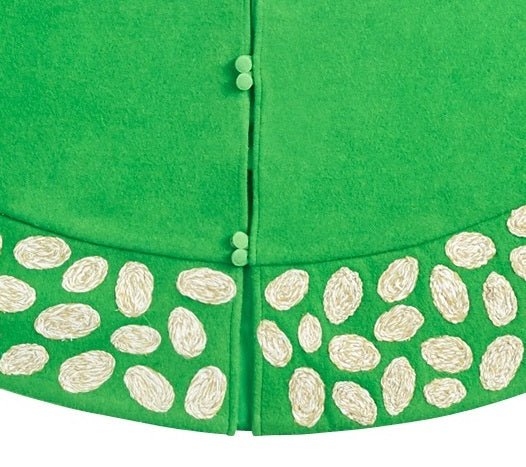 Handmade Green Pebble Border Wool Christmas Tree Skirt 60" Arcadia Home
