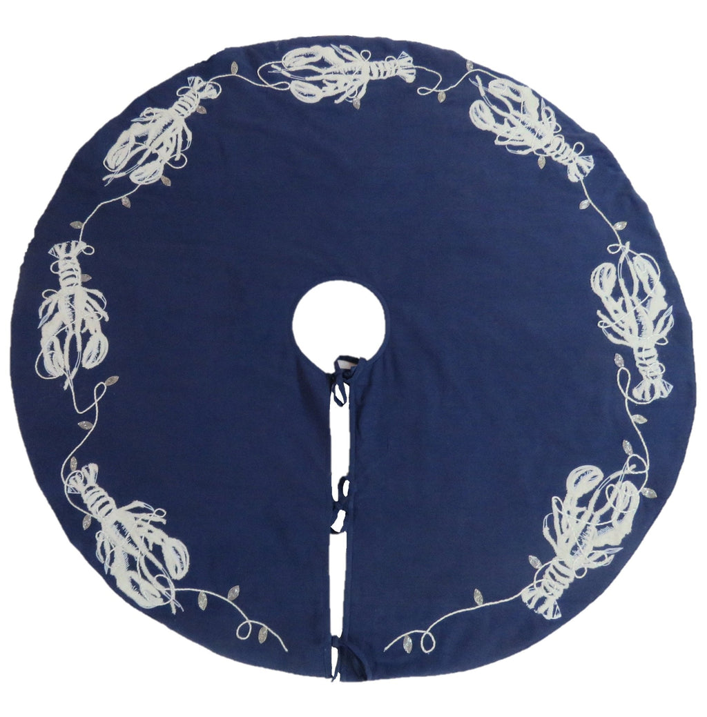 Handmade Lobsters Navy Blue Cotton Christmas Tree Skirt 60" Arcadia Home