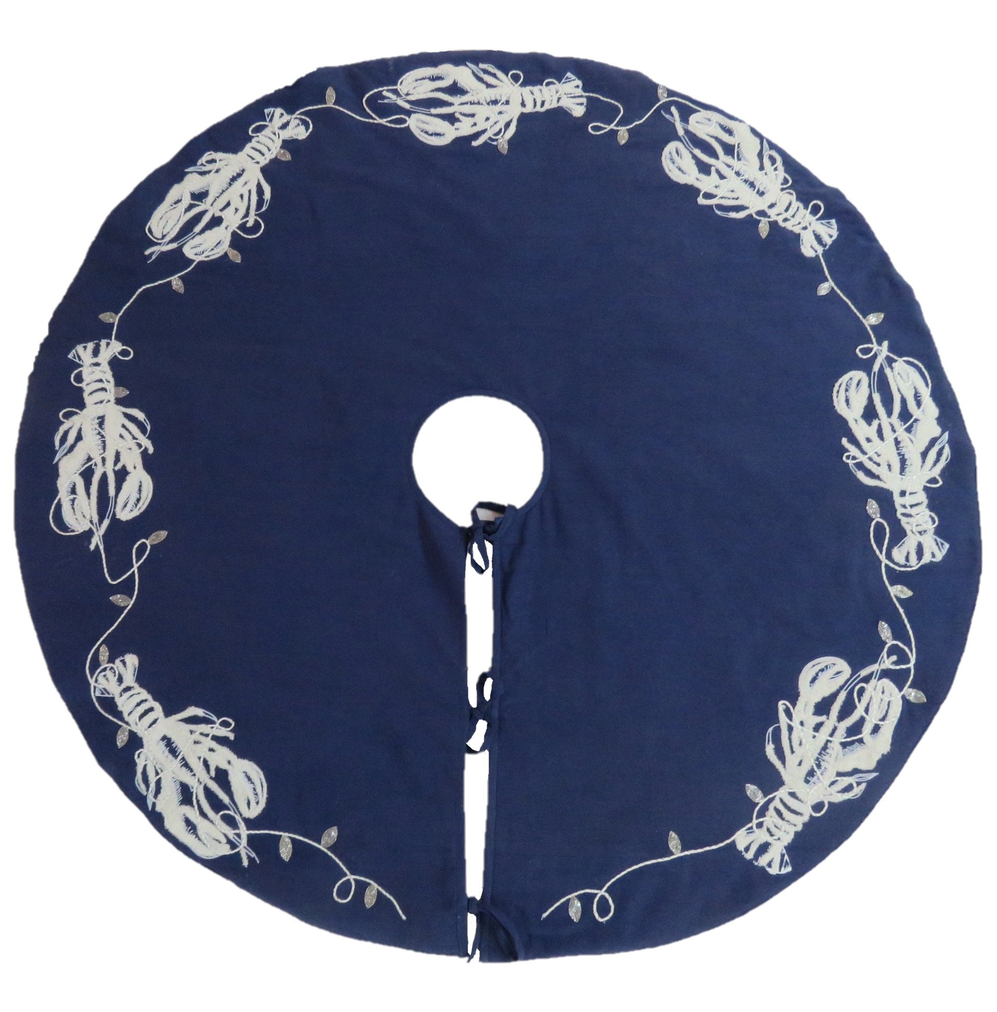 Handmade Lobsters Navy Blue Cotton Christmas Tree Skirt 60" Arcadia Home