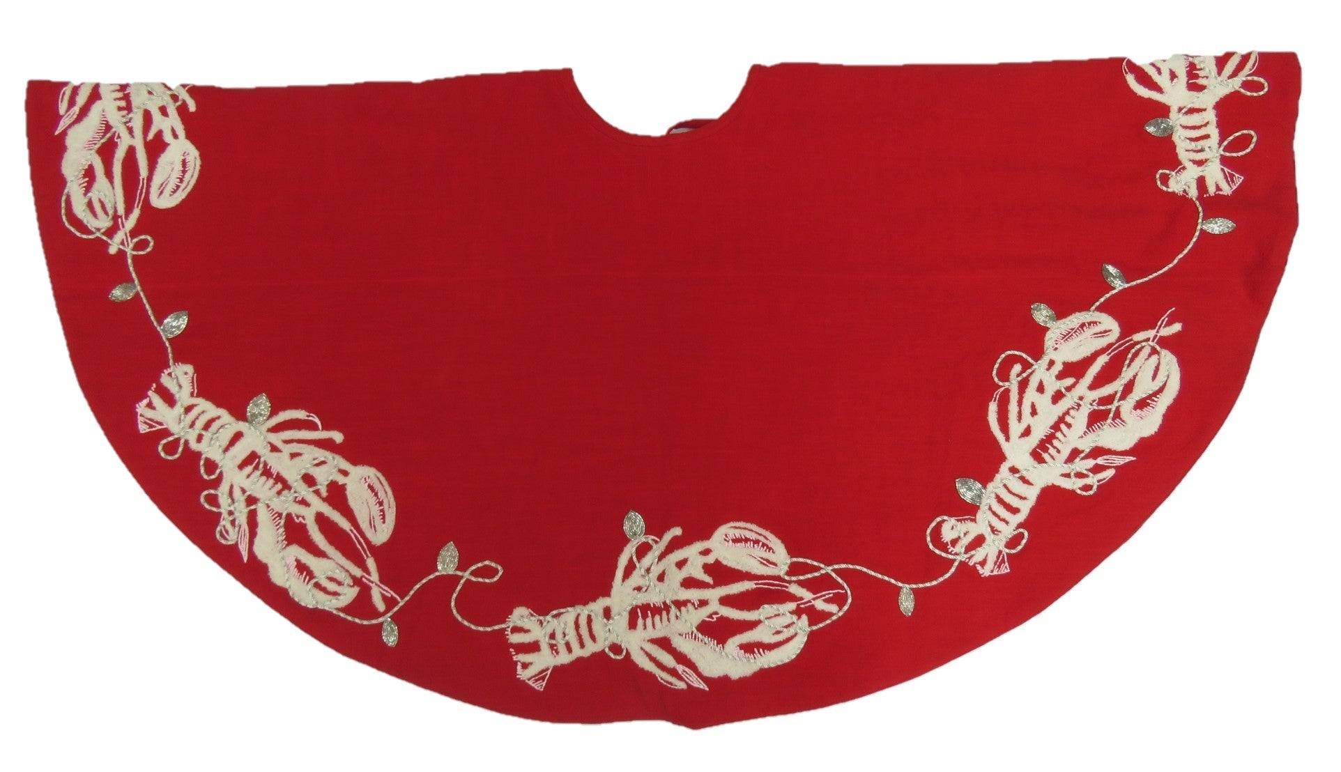 Handmade Lobsters Red Cotton Christmas Tree Skirt 60" Arcadia Home