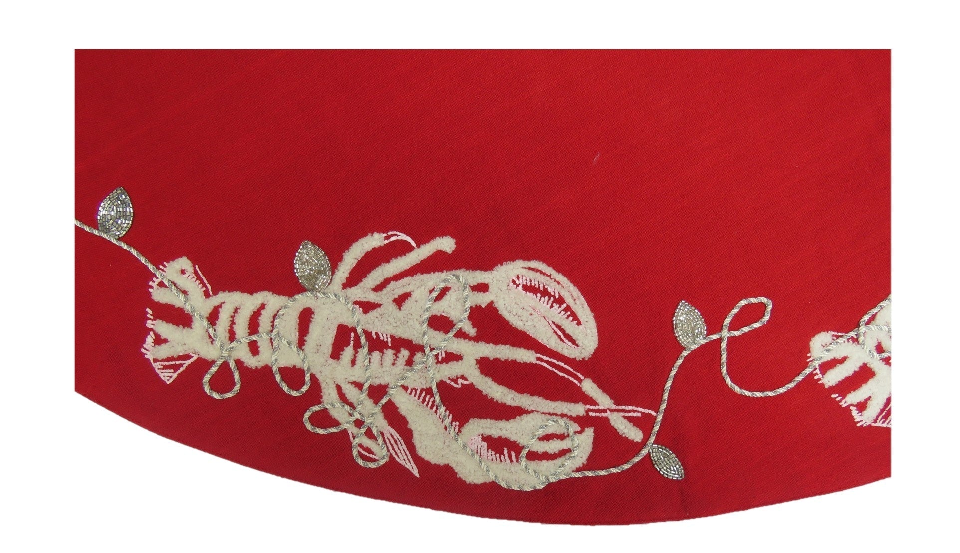 Handmade Lobsters Red Cotton Christmas Tree Skirt 60" Arcadia Home