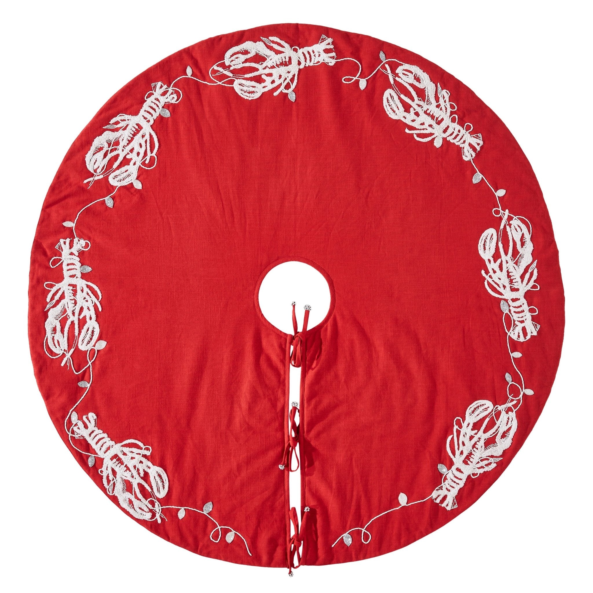 Handmade Lobsters Red Cotton Christmas Tree Skirt 60" Arcadia Home