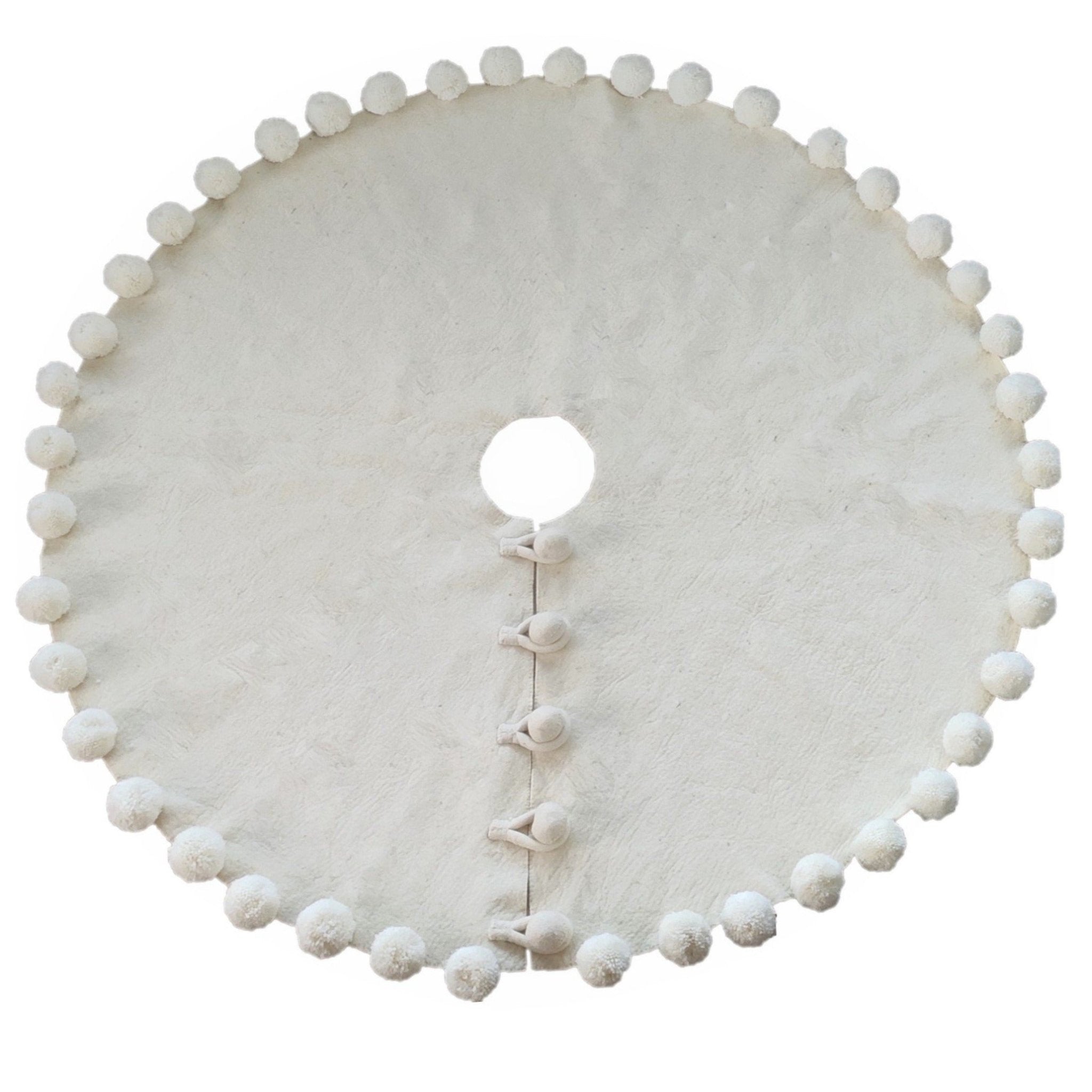 Handmade Felt Cream Pom Poms Christmas Tree Skirt 63" Arcadia Home