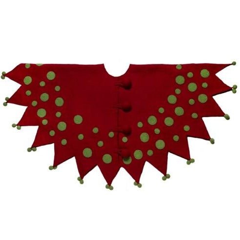 Handmade Felt Jester Red and Green Christmas Tree Skirt 60" Arcadia Home