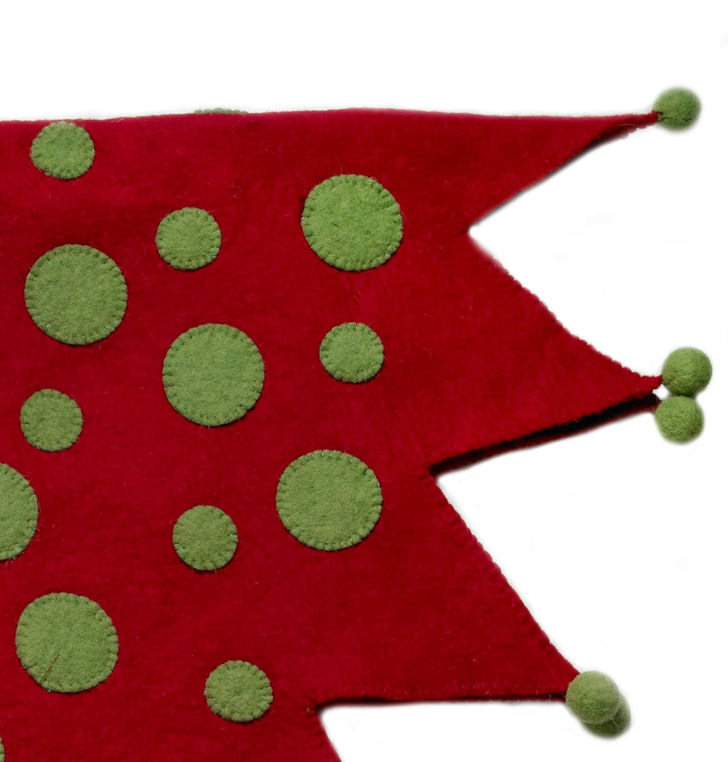 Handmade Felt Jester Red and Green Christmas Tree Skirt 60" Arcadia Home