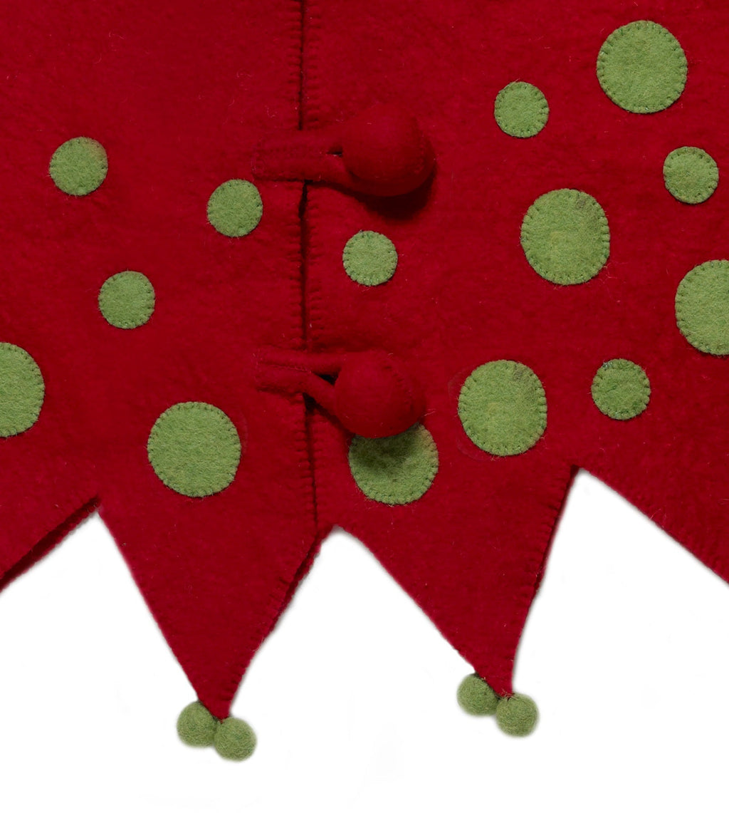 Handmade Felt Jester Red and Green Christmas Tree Skirt 60" Arcadia Home