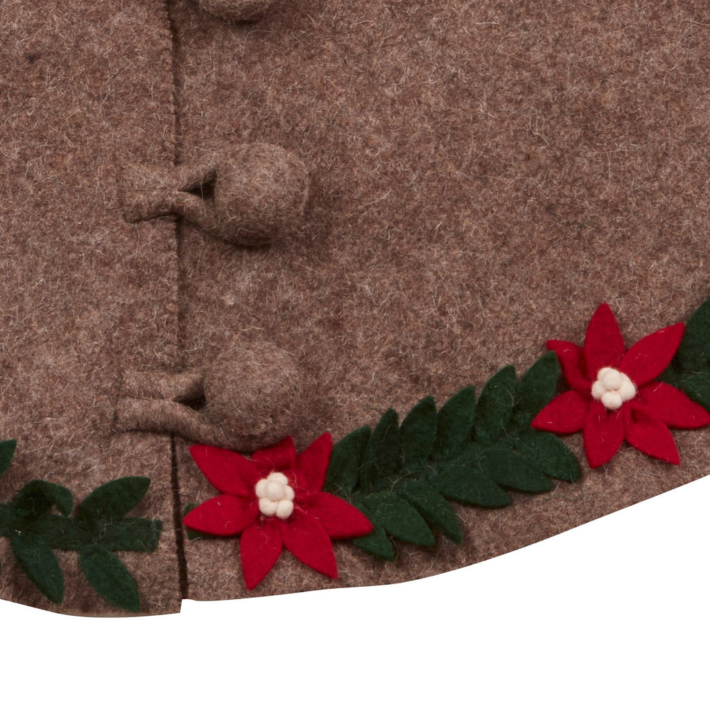Handmade Felt Poinsettia Border Gray Christmas Tree Skirt 60" Arcadia Home