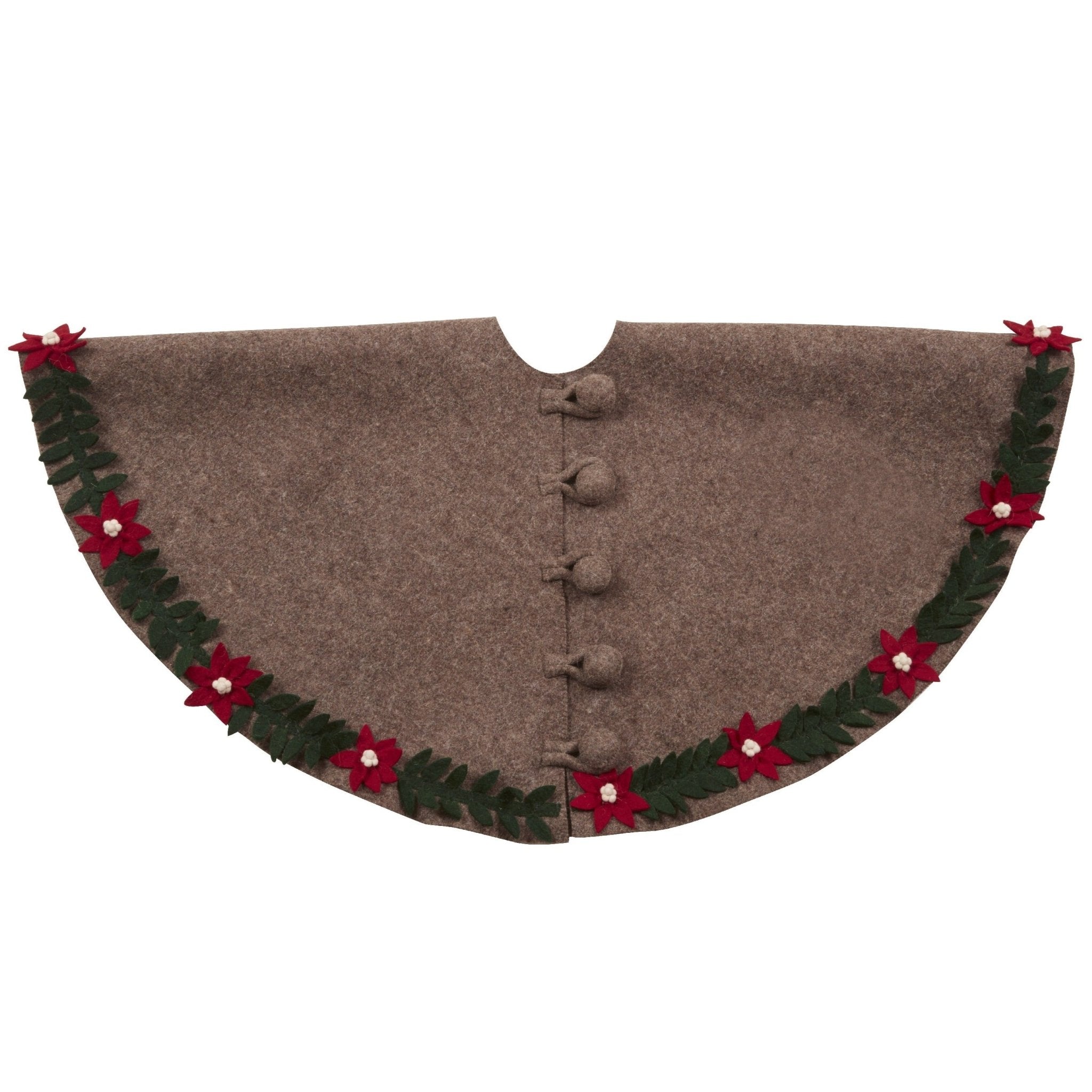 Handmade Felt Poinsettia Border Gray Christmas Tree Skirt 60" Arcadia Home