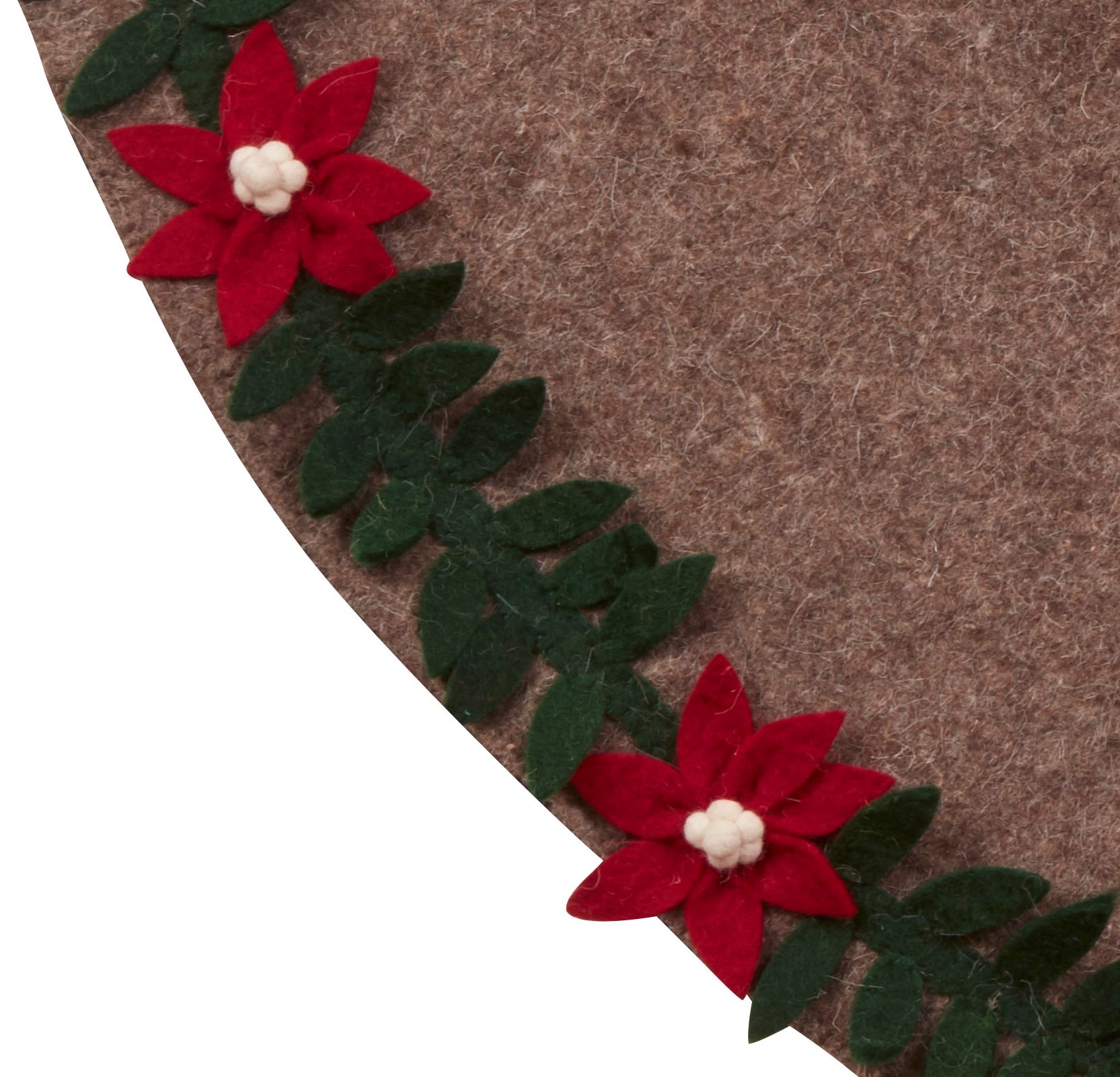 Handmade Felt Poinsettia Border Gray Christmas Tree Skirt 60" Arcadia Home