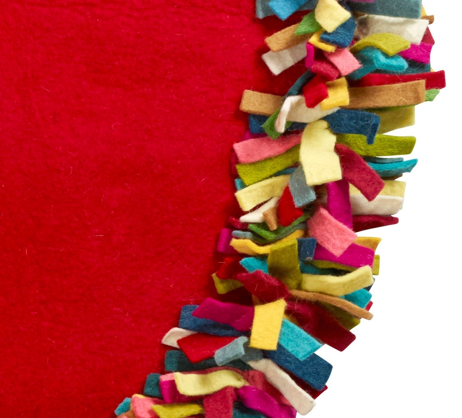 Handmade Felt Multicolor Fringe Border Red Wool Christmas Tree Skirt Arcadia Home