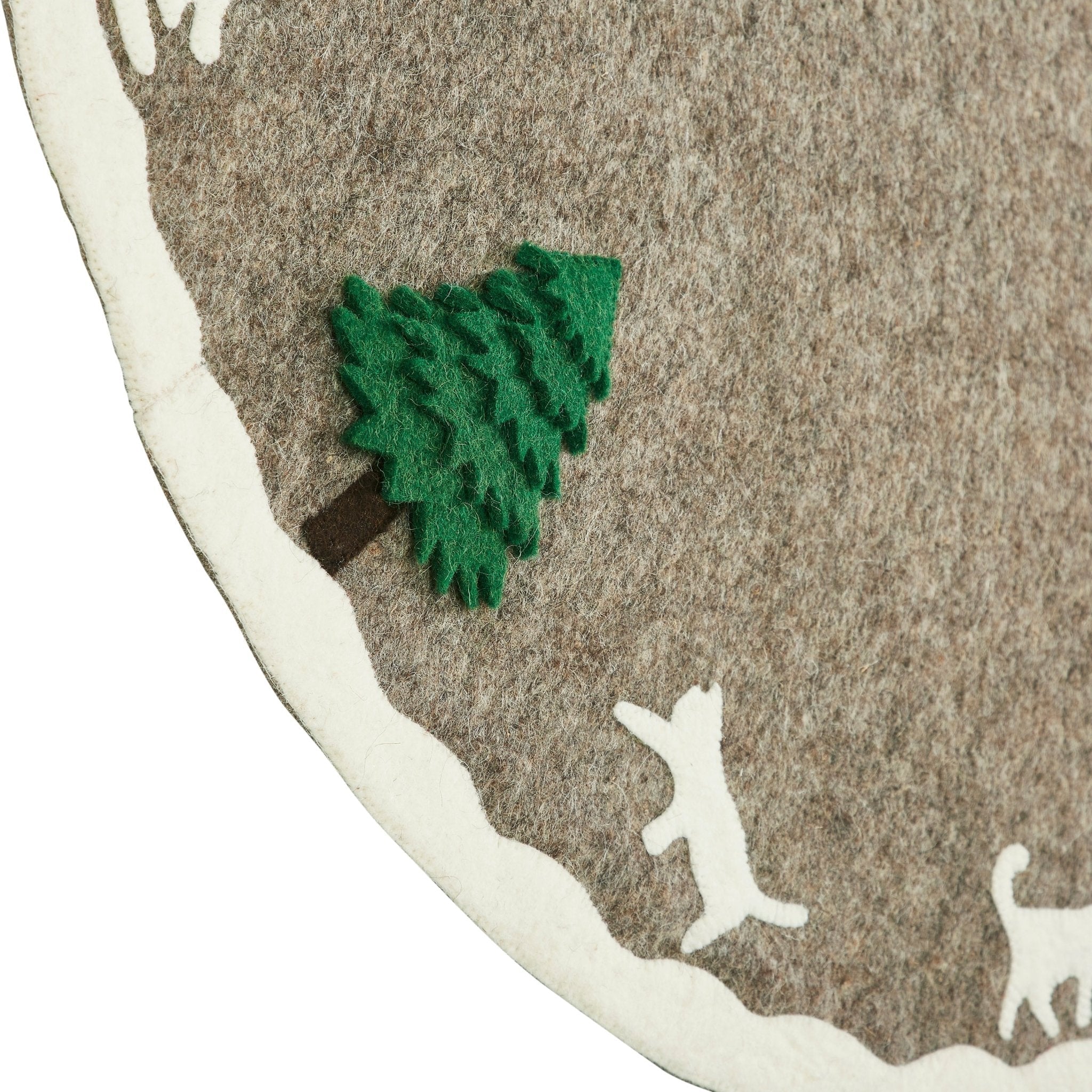Handmade Felted Cats and Green Trees Grey Christmas Tree Skirt 36",  Arcadia Home