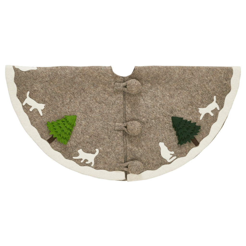 Handmade Felted Cats and Green Trees Grey Christmas Tree Skirt 36",  Arcadia Home