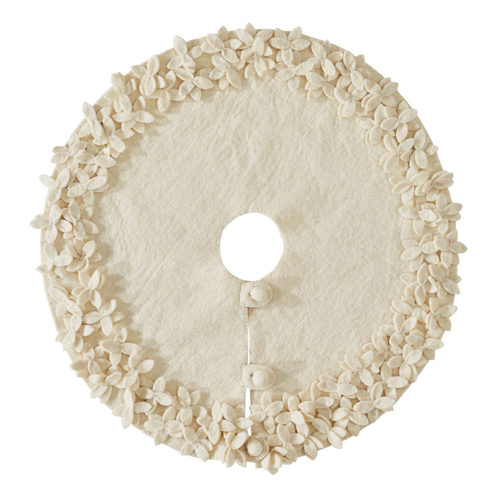 Handmade Felted Wool Overlapping Flowers Border Cream Christmas Tree Skirt 26"/48"/64"/72" Arcadia Home