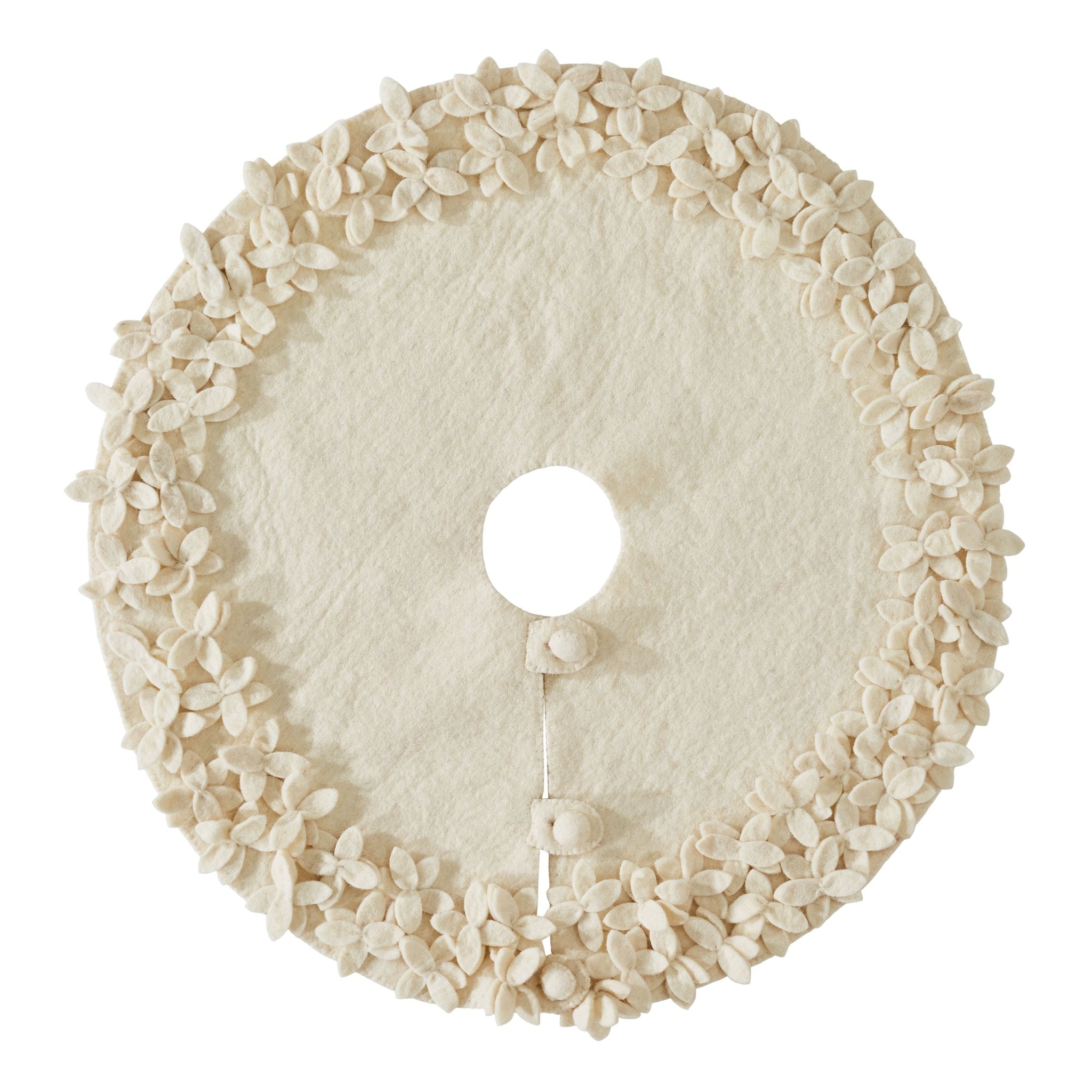 Handmade Felted Wool Overlapping Flowers Border Cream Christmas Tree Skirt 26"/48"/64"/72" Arcadia Home