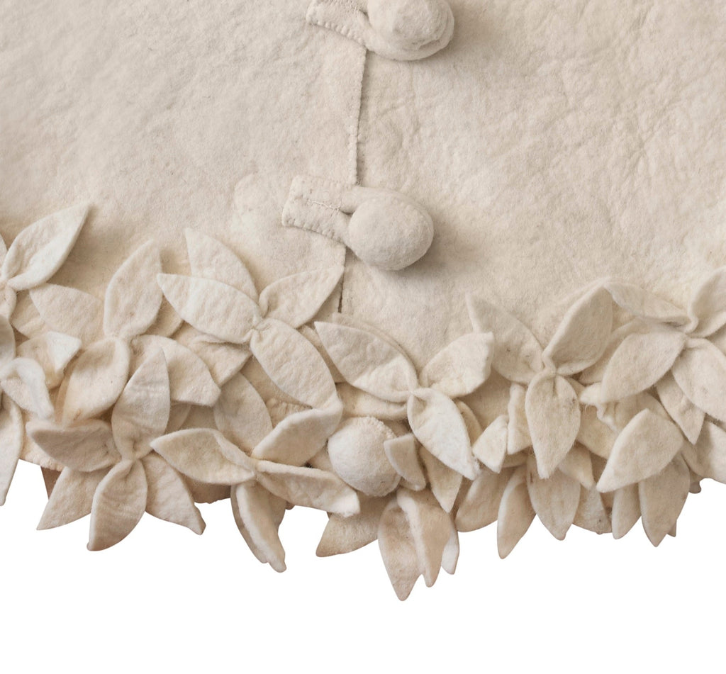 Handmade Felted Wool Overlapping Flowers Border Cream Christmas Tree Skirt 26"/48"/64"/72" Arcadia Home