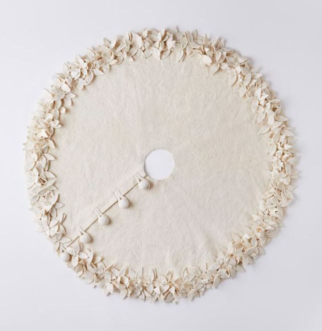 Handmade Felted Wool Overlapping Flowers Border Cream Christmas Tree Skirt 26"/48"/64"/72" Arcadia Home