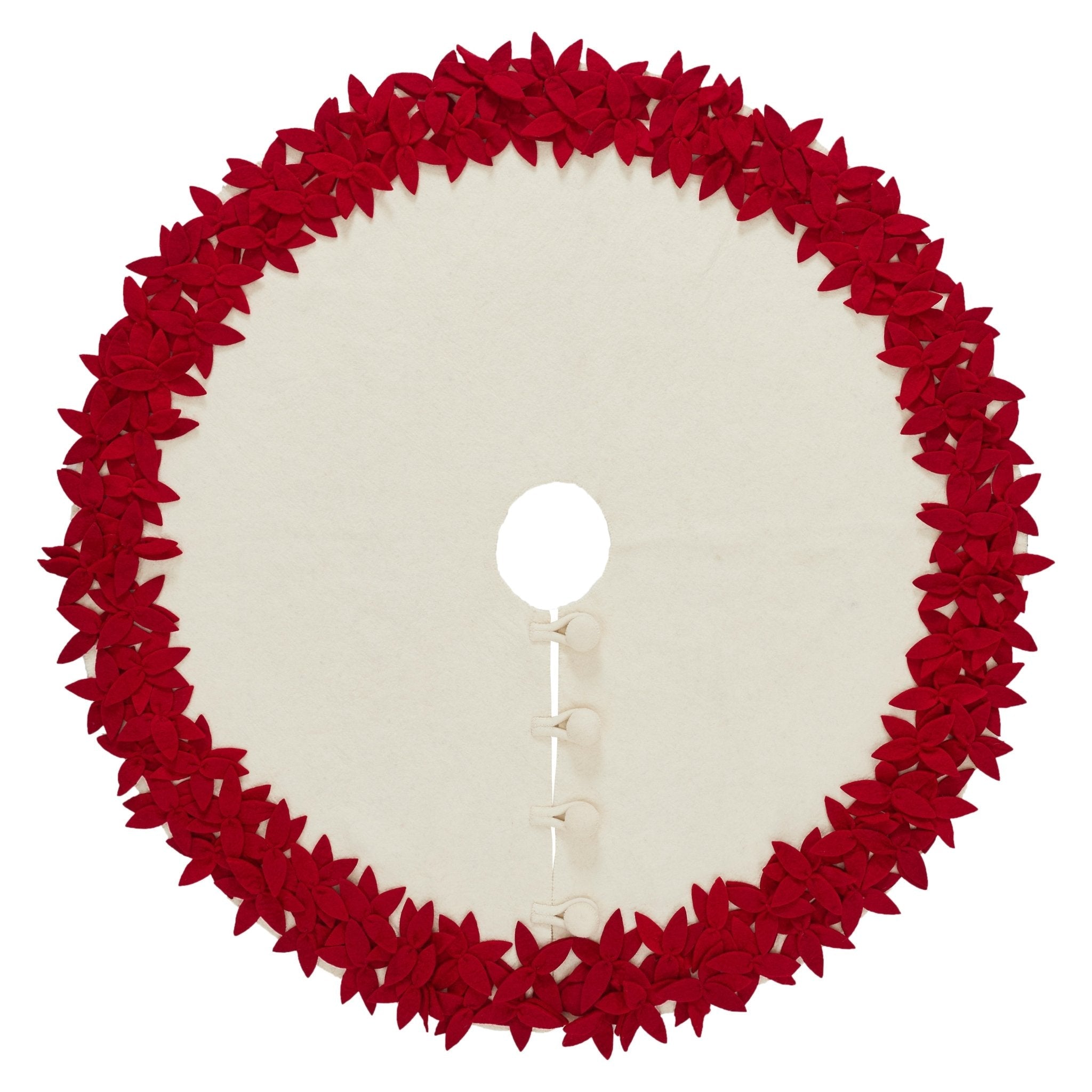 Handmade Felted Wool Red Flowers Christmas Tree Skirt - 64" Arcadia Home