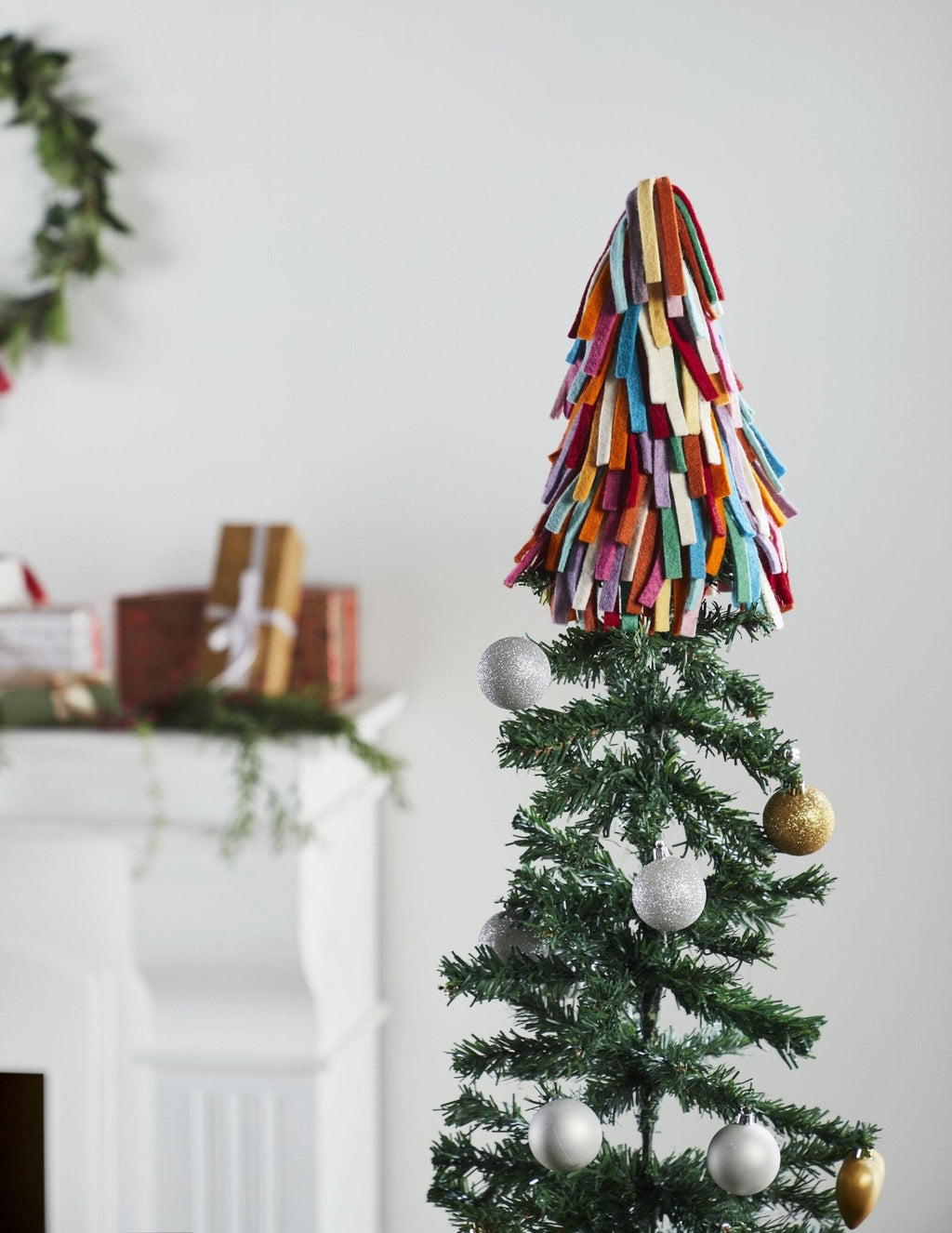 Handmade Hand Felted Wool Christmas Tree Topper - Multicolor Fringe Arcadia Home