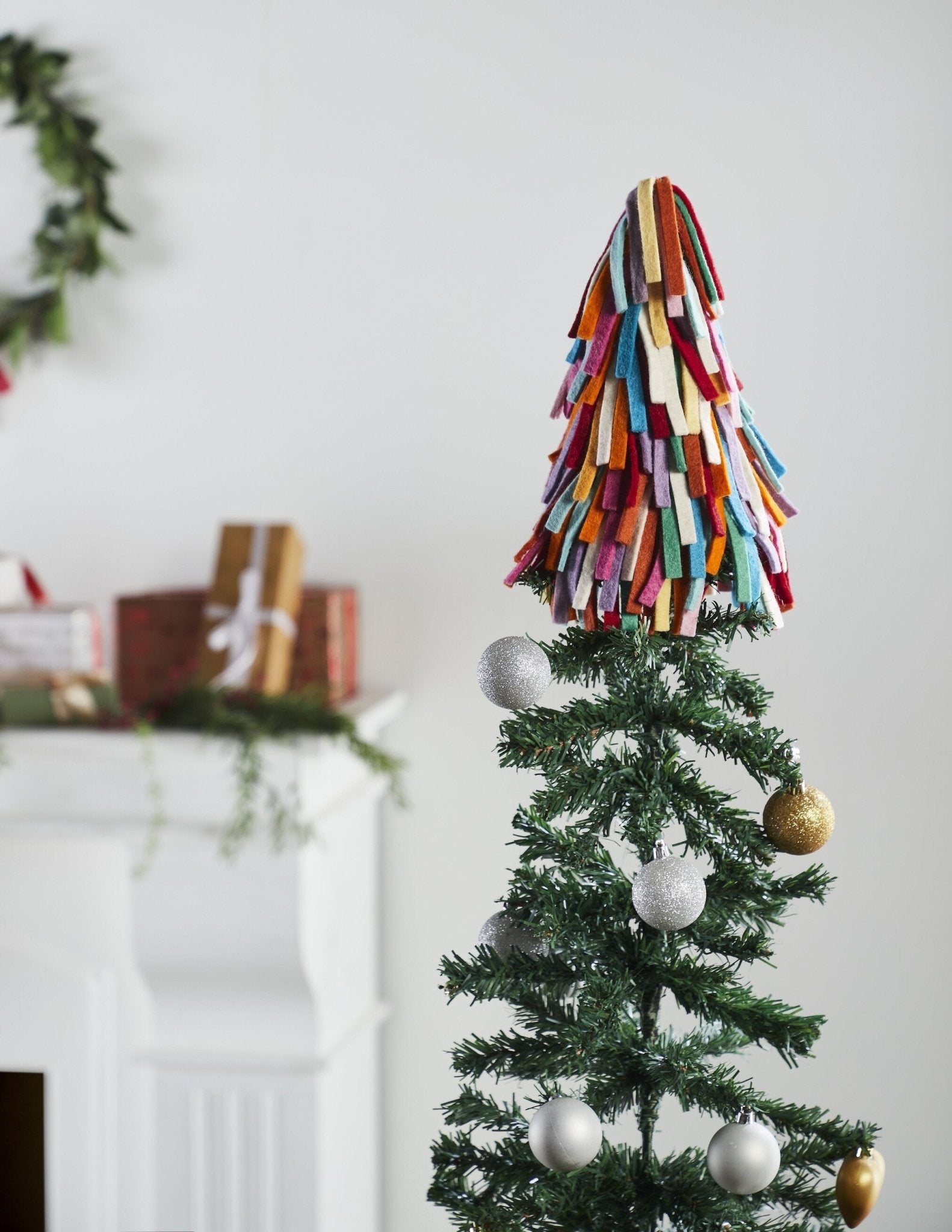 Handmade Hand Felted Wool Christmas Tree Topper - Multicolor Fringe Arcadia Home