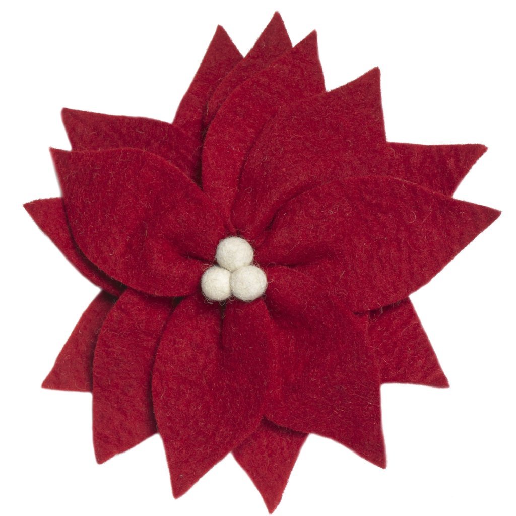 Handmade Hand Felted Wool Christmas Tree Topper - Red Poinsettia Arcadia Home