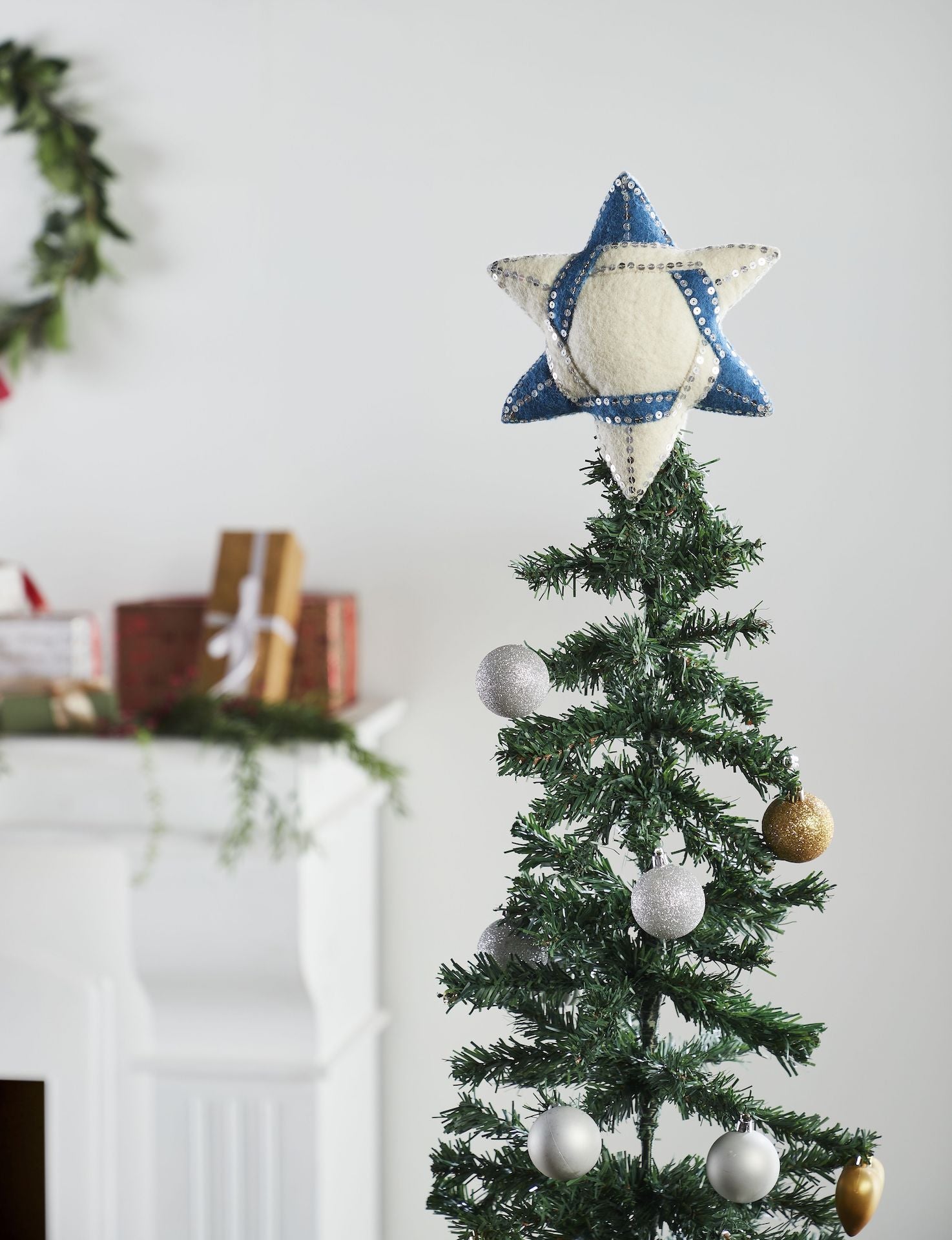 Handmade Hand Felted Wool Christmas Tree Topper - Star of David Arcadia Home